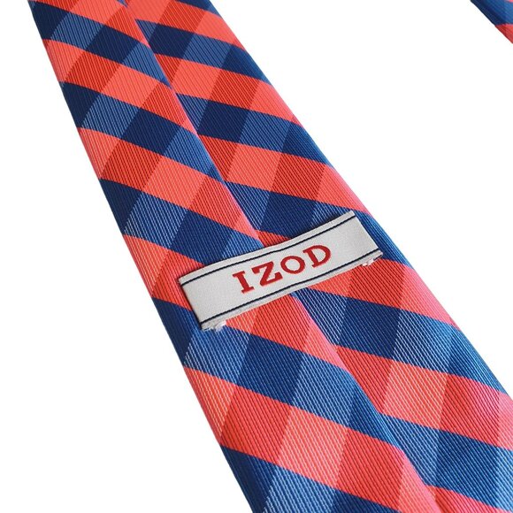 Izod Mens Pink Blue Plaid Tie Vintage Skinny Tie Designer Gift Baby Reveal - Picture 4 of 5